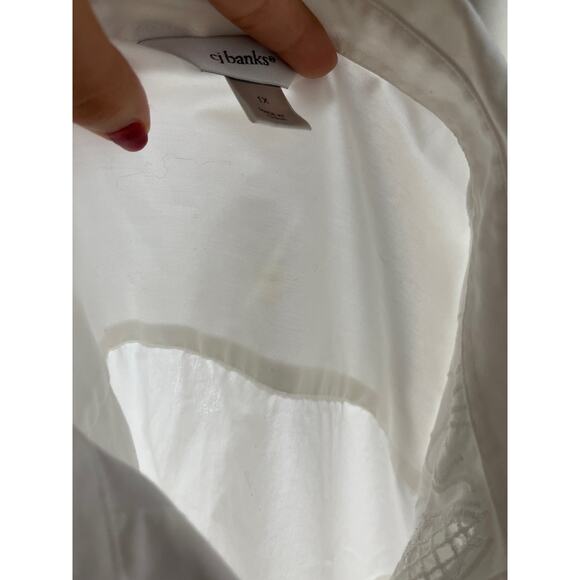 CJ Banks Womens Collared Academia Business Embroidered Button-Up Blouse White 1X - Picture 8 of 10